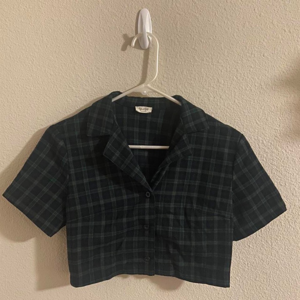 SOLD. Brandy Melville John Galt Vivian Plaid crop top in Dark blue